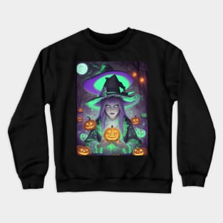 Halloween spooky cute black witch Crewneck Sweatshirt